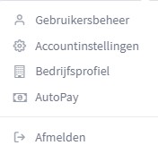 Instellingen menu op het NCN Capital platform